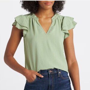 Nine Britton, Debbie Flutter Sleeve Blouse, Green, XL